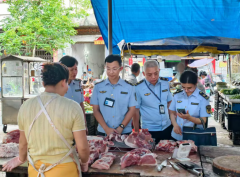 沉点核查各发卖摊位“动物检疫及格证明、肉品
